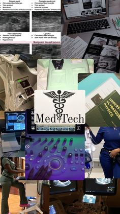 a collage of medical tech pictures with people working on computers and other electronic devices