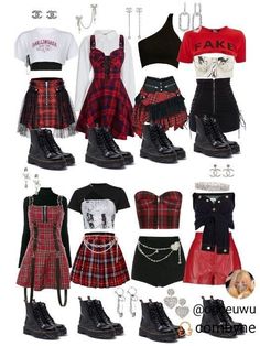 Punk Style Outfits Girly, Stylish Grunge Outfits, Black Pink And White Outfits, K Pop Concert Outfit Ideas Stray Kids, J Pop Idol Outfits, Feminine Goth Aesthetic, Bad Girl Aesthetic Outfits, The Rose Concert Outfit, Kpop Girl Outfits Stage