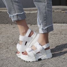 Harajuku Retro Chic Black and White Fashion Sandals on Storenvy Black And White Fashion, Canvas Sandals, Fashion Shoes Sandals, Girly Shoes, Buckle Sandals, Fashion Sandals, Beach Shoes, Retro Chic, White Fashion