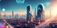 futuristic cityscape with neon lights and skyscrapers