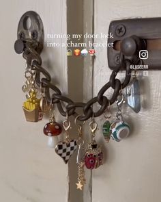 there is a chain that has charms attached to it and the words, turning my door look into a charm bracelet