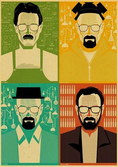 three men with glasses and beards in four different colors