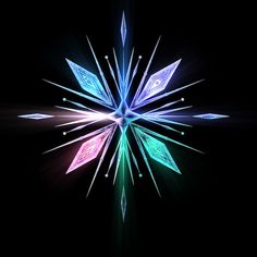 an abstract star with many different colors and shapes in the center, on a black background