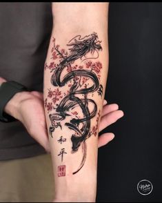 Feminine Dragon Tattoo For Women, Tattoo Cherry, Japanese Snake, Japanese Snake Tattoo, Dragon Tattoo Sketch, 16 Tattoo, Dragon Tattoo For Women, Blossom Tattoo, Cherry Blossom Tattoo