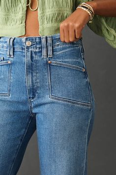 93% cotton, 5% polyester, 2% elastane Front slant pockets Back patch pockets Zip front Machine wash Imported | Anessa High-Rise Wide-Leg Crop Jeans by PAIGE in Blue, Women's, Size: 26, Polyester/Cotton/Elastane at Anthropologie Chic Over 50, Burda Style, Wide Jeans, Material Girl, Crop Jeans, Back Patch, Material Girls, 50 Fashion