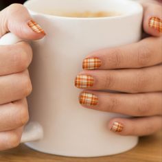 White Plaid Nails, Yellow Nail Art, Thanksgiving Nail Art, Thanksgiving Nail, Minx Nails, Thanksgiving Nails, Orange Plaid, Yellow Nails