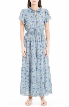 MAX STUDIO Ruffle Collar Print Tiered Maxi Dress | Nordstromrack Casual Flowy Floral Print Tiered Dress, Casual Flowy Tiered Dress With Floral Print, Spring Rayon Maxi Dress With Elastic Waistband, Daywear Floral Print Tiered Maxi Dress, Tiered Floral Print Maxi Dress For Daywear, Floral Print Tiered Maxi Dress For Daywear, Casual Floral Print Tiered Maxi Dress, Casual Floral Print Maxi Dress With Tiered Skirt, Tiered Maxi Dress With Floral Print For Daywear