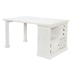 a white desk with drawers underneath it