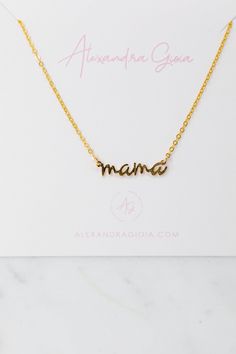 This name plate necklace is the perfect gift for any mama. Crafted from gold filled metal, and featuring a stunning script font, this necklace is sure to become an everyday favorite. Details:Gold FilledChoose from 16" or 18" chain Your jewels will arrive in one of our velvet gift pouches. Perfect for gifting, storing your delicate jewels at home or traveling on your next getaway! Name Plate Necklace, Mama Necklace, Plate Necklace, Script Font, Name Plate, Paper Clip, Cable Chain, Types Of Metal, Gold Filled