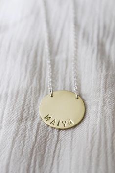 Name Necklace / Solid Gold Disc Pendant / Personalized Charm With Kids Names / Gifts for Her - Etsy Dainty Engraved Name Necklace With Round Pendant, Dainty Engraved Round Pendant Name Necklace, Minimalist Personalized Circle Necklace, Everyday Round Name Necklace, Minimalist Everyday Name Necklace With Round Pendant, Sterling Silver Round Pendant Name Necklace, Minimalist Custom Name Charm Necklaces With Round Pendant, Dainty Personalized Circle Necklace, Personalized Round Disc Name Necklace