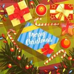 a christmas background with presents and candy canes - miscellaneous objects / artsy illustrations