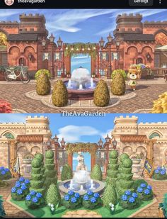 two screens showing the same garden in animal crossing