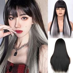 Long Straight Synthetic Hair Wigs - eDealMentor Straight Long Wig, Red Wig With Bangs, Blond Pony, Wine Red Wig, Black And White Wig, Red Wig, Effortless Beauty, Red Wigs, Woman Wine