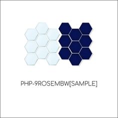 some white and blue hexagonal tiles with the words, phirstst - m / w / s sample