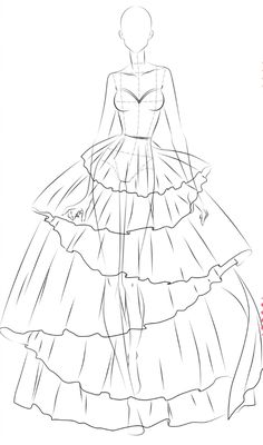 a drawing of a woman's dress with the skirt pulled back and long train