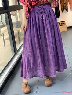 Feminine Fashion Statement Flowy Wrap Dress for Women's Everyday Wear Solid Color Long Summer Dress, Purple Solid Color Dress For Spring, Purple Dresses For Spring, Solid Long Skirt Dress For Vacation, Casual Pleated Purple Dresses, Spring Solid Color Maxi Skirt, Casual Purple Pleated Dresses, Spring Daywear Dress With Long Skirt, Purple Midi Skirt For Spring