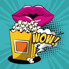 pop art poster with lips and popcorn