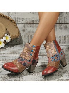 Floral Finesse: Chic Multicolor Ankle Boots for Trendy Women Bohemian Floral Print Round Toe Boots, Bohemian Round Toe Boots With Floral Print, Fall Floral Print Boots With Round Toe, Spring Multicolor Heeled Boots With Round Toe, Winter Floral Print Boots, Bohemian Mid-calf Boots For Fall, Chic Multicolor Boots For Fall, Multicolor Round Toe Heeled Boots For Winter, Multicolor Heeled Boots With Round Toe For Winter