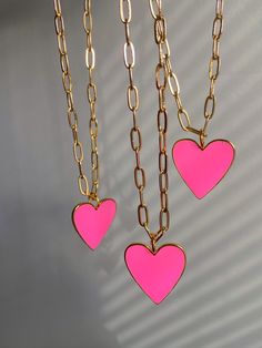 Preppy Heart, Heart Paperclip, Pink Heart Pendant, Heart Birthday, Pink Heart Necklace, Preppy Jewelry, Paperclip Chain Necklace, Heart Pendant Gold, Girls Valentines