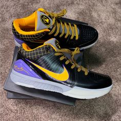 Brand New With Box Never Worn Size 12 See Last Photo For Msg Detail Kobe Shoes Black, Kobe 4 Protro, Shoes Nike, Men's Nike, Black N Yellow, Black Nikes, Nike Men, Nike Shoes, Athletic Shoes