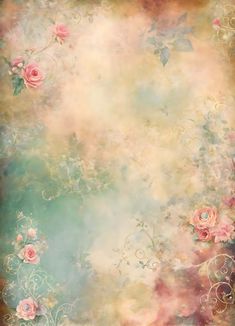 an artistic painting with flowers and swirls on the bottom half of it, in pastel colors