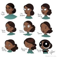 Drawing Style Challenge, Cartoon Hair Reference, Different Cartoon Styles, Character Development Illustration, Hair Sketches, Draw Animation, Vashti Harrison, Development Illustration, Draw Yourself