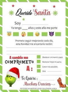 a green and white christmas card with the words merry santa written in spanish on it