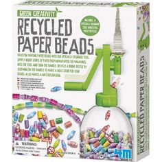 the green creativity recycled paper beads kit is in its box and ready to be used