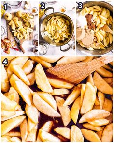 the steps to make apple pie are shown