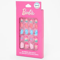 These are the perfect false nails for Barbie fans and lovers of self-care! Adorn those little nailbeds with these pink faux nails, with heart and Barbie detailing. No glue needed, just press on and go! This set comes with 20 nails, ideal for multiple uses and mixing-and-matching. With a stiletto style nail, there's no doubt these trendy false nails will elevate any look. Add some glam to your everyday look while paying homage to your favourite doll! Faux Nails by Barbie™ Claire's Exclusive Shape Barbie Nails For Kids, Nails For Barbie, Disney Press On Nails, Kids Stick On Nails, Glue On Nails For Kids, Press On Nails Kids, Kids Press On Nails, Nails From Claires, Nails Press On