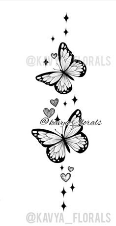 two butterflies with hearts and the words love are flying through the air, surrounded by stars