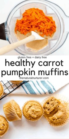 healthy carrot pumpkin muffins with text overlay