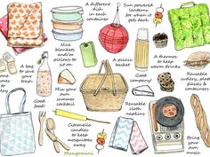 an illustration of various items that are in the shape of purses and handbags