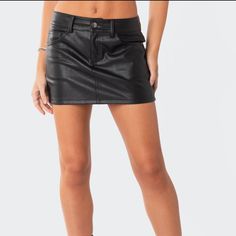 Faux Leather Mini Skirt Black Leather Mini Bottoms, Faux Leather Skirt For Club In Fall, Fall Faux Leather Club Skirt, Edgy Faux Leather Skirt For Club, Black Faux Leather Mini Skort, Trendy Faux Leather Skirt For Going Out, Faux Leather Skirt For Going Out, Black Faux Leather Mini Bottoms, Edgy High Waist Faux Leather Mini Skirt