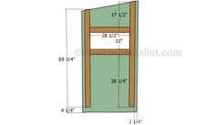 the measurements for a bookcase with two shelves on each side and one door open