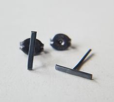 "Sterling Silver Oxidized bar studs. Bars are 3/8\" long and 1/16\" wide, earring nuts are oxidized as well." Bar Stud Earrings, Bar Studs, Jewelry Earrings Studs, Nuts, Etsy Earrings, Etsy Accessories, Jewelry Earrings, Stud Earrings, Electronic Accessories