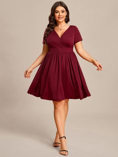 V-Neck Short Sleeves A-Line Mini Summer 2024 Casual Dress Casual Cocktail Dress, Formal Maternity Dress, Elegant Plus Size, Knee Length Cocktail Dress, Beautiful Evening Dresses, A Line Evening Dress, Plus Size Cocktail Dresses, Formal Dresses For Weddings, Beautiful Evening