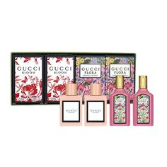 Gucci 4 Pcs Mini Gift Set includes:- 2 * BLOOM Eau De Parfum Spray 0.16 oz, 2 * GORGEOUS GARDENIA Eau De Parfum Spray 0.16 oz, (Individually Boxed). Flora Gucci, Gucci Bloom, Gucci Flora, Perfume Store, Celebrity Perfume, Gift Sets For Women, Miniature Gift, Fragrance Gift, Fragrance Gift Set