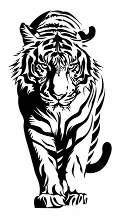 a black and white drawing of a tiger