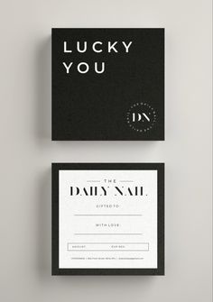 two black and white business cards with the words lucky you on them, next to each other