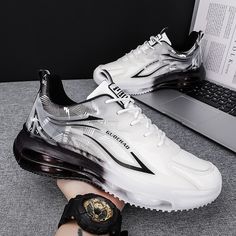 Category:Sneakers; Upper Materials:PU; Season:Fall; Gender:Men's; Activity:Running,Walking; Toe Shape:Round Toe; Style:Sporty; Outsole Materials:Rubber; Occasion:Athletic; Closure Type:Lace-up; Listing Date:10/17/2023; 2024 Trends:Comfort Shoes; Foot Length:; SizeChart1_ID:2:185312; Size chart date source:Provided by Supplier. Synthetic Lace-up Skate Shoes With Air Max Cushioning, Lace-up High-top Sneakers With Air Cushioning, Vulcanized Sole Running Shoes With Round Toe For Jogging, Jogging Running Shoes With Vulcanized Sole, Vulcanized Sole Running Shoes For Jogging, Trendy White Running Shoes With Vulcanized Sole, Casual Running Shoes With Air Max Cushioning For Streetwear, Lace-up Running Shoes With Vulcanized Sole For Streetwear, Round Toe Tpu Sneakers For Streetwear