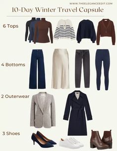 A Winter Travel Capsule Wardrobe Based on Your Trip Length Cold Weather Travel Outfit, Winter Travel Capsule Wardrobe, Travel Capsule Wardrobe Spring, Winter Capsule Wardrobe Travel, Winter Travel Wardrobe, Paris Trip Outfits, Travel Outfit Winter Cold Weather, Holiday Capsule Wardrobe, Cute Travel Outfits