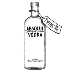 an illustration of a bottle of vodka with a drink name tag attached to the bottle