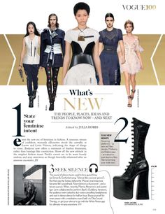 a magazine page with an image of models in black and white outfits, including high heel boots