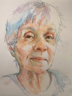 an older woman's face is painted in watercolor