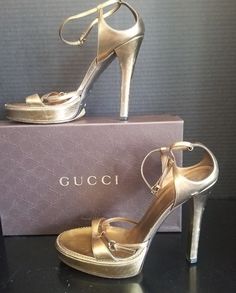 Gucci Gorgeous! These Gold Platform Strappy Sandals Are Showstoppers!. Size 41 C. Barely Worn, Some Scuffs On Heels Shown In Pictures. Box And Dustbag Included. Gucci Gold Sandals For Formal Occasions, Formal Gold Gucci Sandals, Gucci Gold Designer Sandals, Gucci Gold Evening Sandals, Designer Gucci Gold Sandals, Gold Gucci Evening Sandals, Evening Gold Gucci Sandals, Gucci Gold Open Toe Sandals, Gucci Gold Sandals With Round Toe