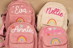 A cute school bag for kids, you can embroider your child's name on it to make it unique!🎒 Suitable for school, play, family outings, and as a gift. The shoulder straps are adjustable and made of comfortable fleece fabric. The zipper is smooth and can be carried by hand or carried on the back. Size: 19cm*19cm*9cm Delivery Time: You can typically expect to receive your order within approximately 2-3 weeks. Return Policy: As these products are meticulously customized, we regretfully cannot accept Pink Backpack For End Of School Year Gift, Pink Backpack Gift For End Of School Year, Playful Personalized Bags For End Of School Year, Playful Personalized Back-to-school Bag, Cute Personalized Bags For School Events, Customizable Pink Backpack For School Events, Cute Personalized Daycare Bag, Cute Customizable Backpack For Gifts, Cute Customizable Backpack For Gift