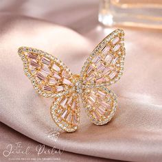 Pink Zircon, Unique Butterfly, Baguette Ring, Festival Jewelry, Butterfly Ring, Knot Ring, The Wings, Gold Butterfly, Pink Ring