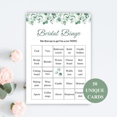 a baby shower game with pink roses and greenery