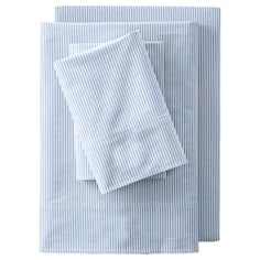 two blue and white striped sheets folded on top of each other